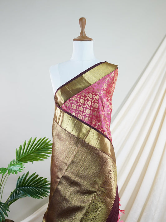 Kanchipuram Silk Soft Pink 100% Pure Silk - Manoranjitham Weaves - Handloom Store