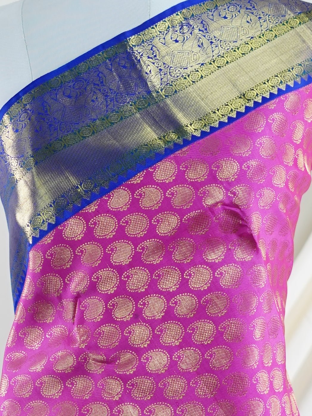 Kanchipuram Silk Pink 100% Pure Silk - Manoranjitham Weaves - Handloom Store