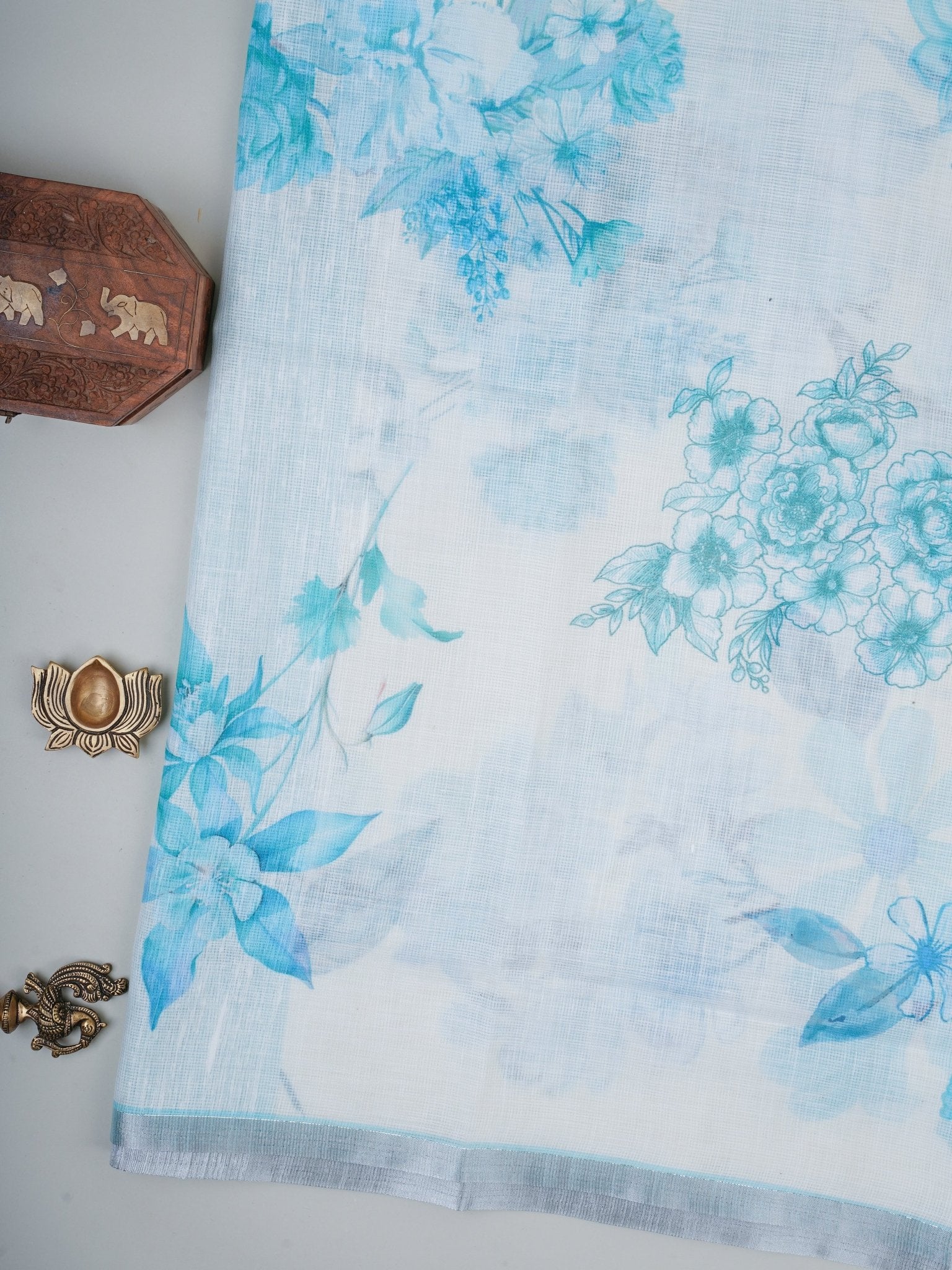 Linen White Silk Kota - Manoranjitham Weaves - Handloom Store