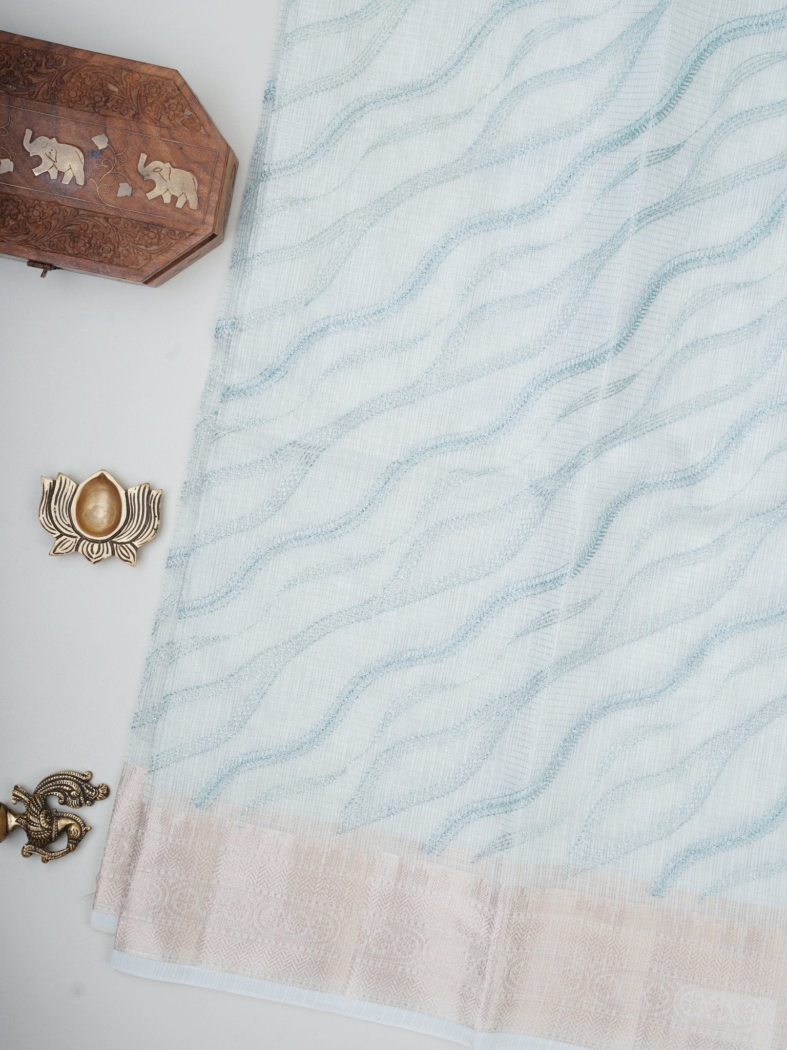 Kora Light Blue Kora - Manoranjitham Weaves - Handloom Store