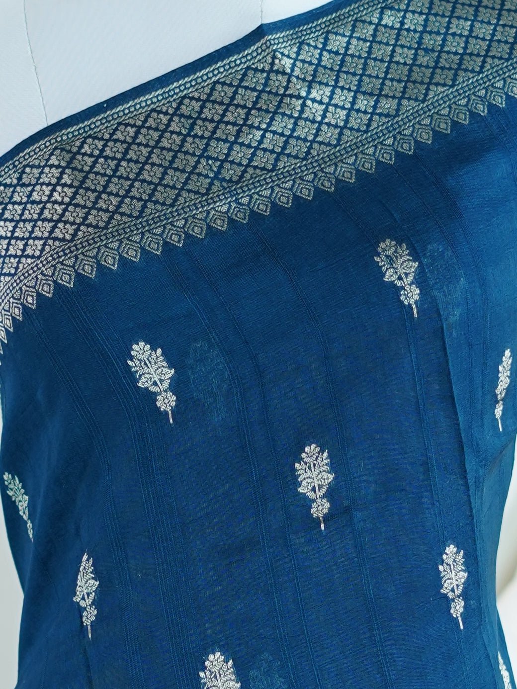 Georgette Blue Tussar Georgette - Manoranjitham Weaves - Handloom Store
