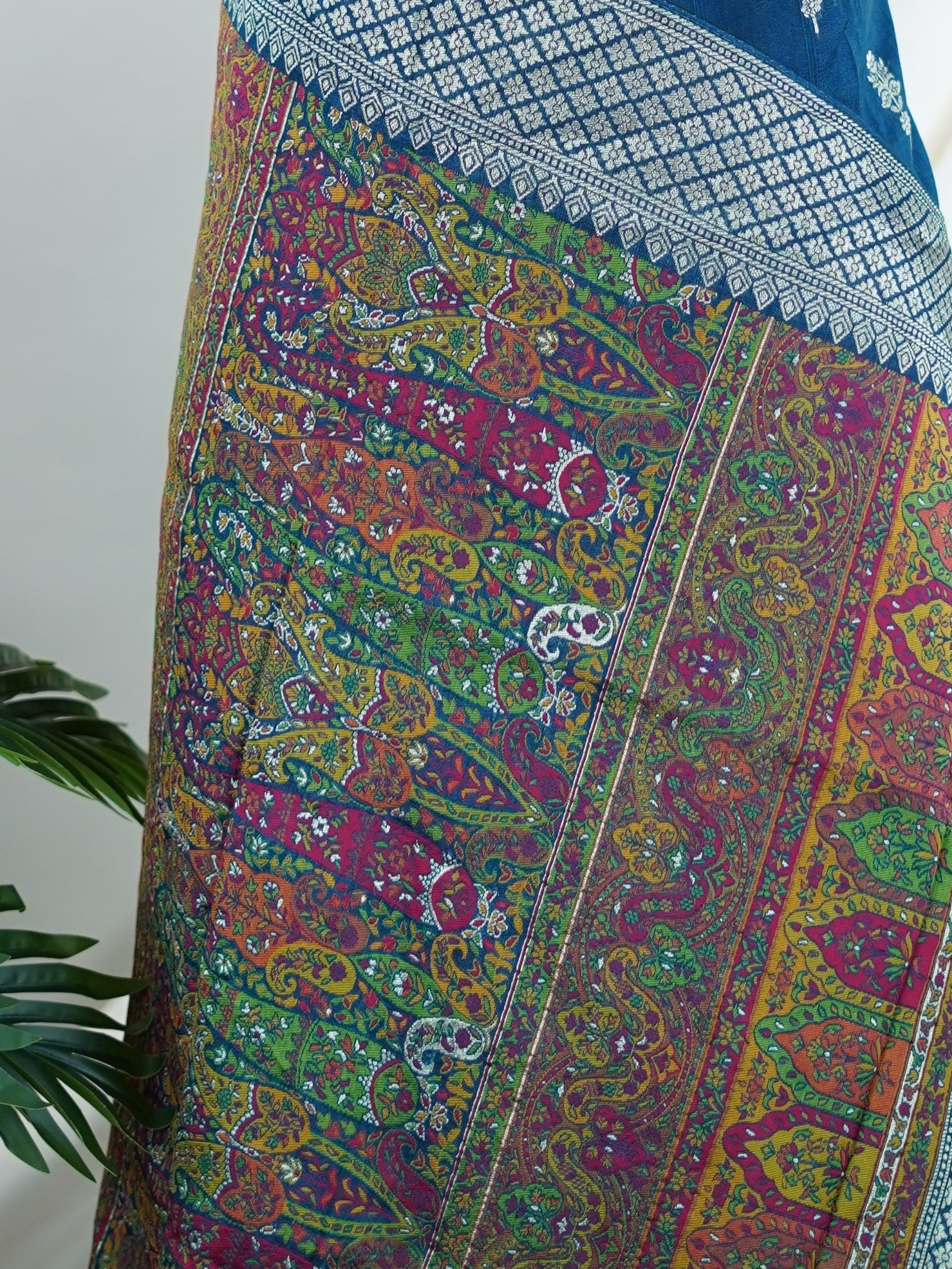 Georgette Blue Tussar Georgette - Manoranjitham Weaves - Handloom Store