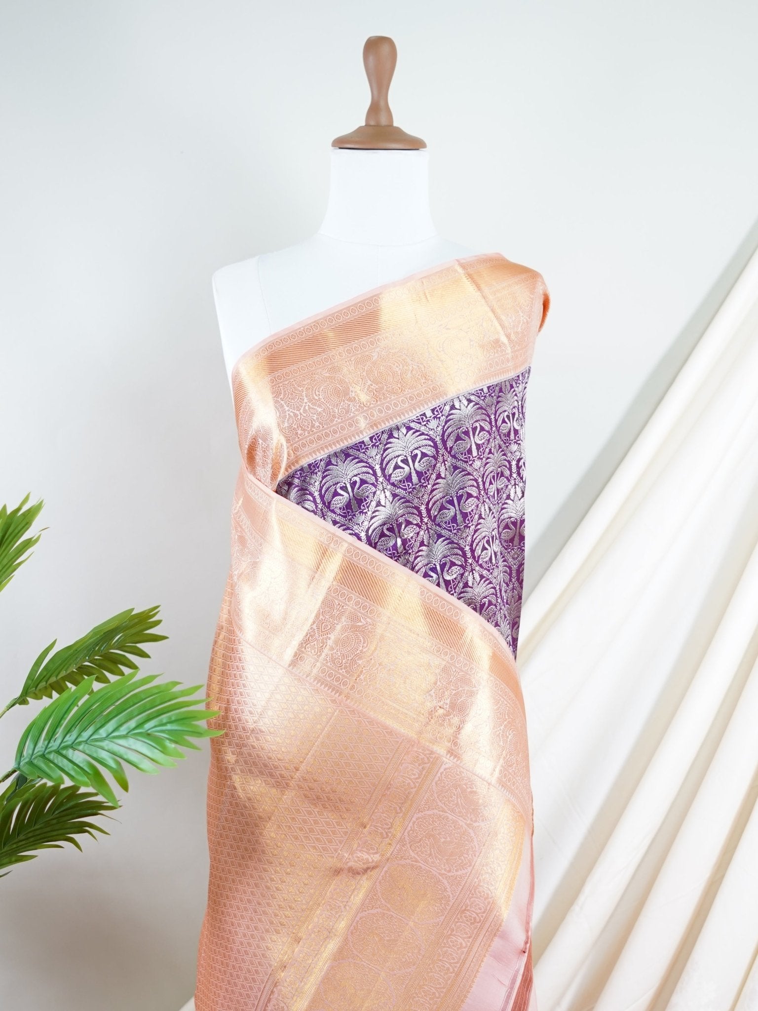 Kanchipuram Silk Dark Magenta 100% Pure Silk - Manoranjitham Weaves - Handloom Store