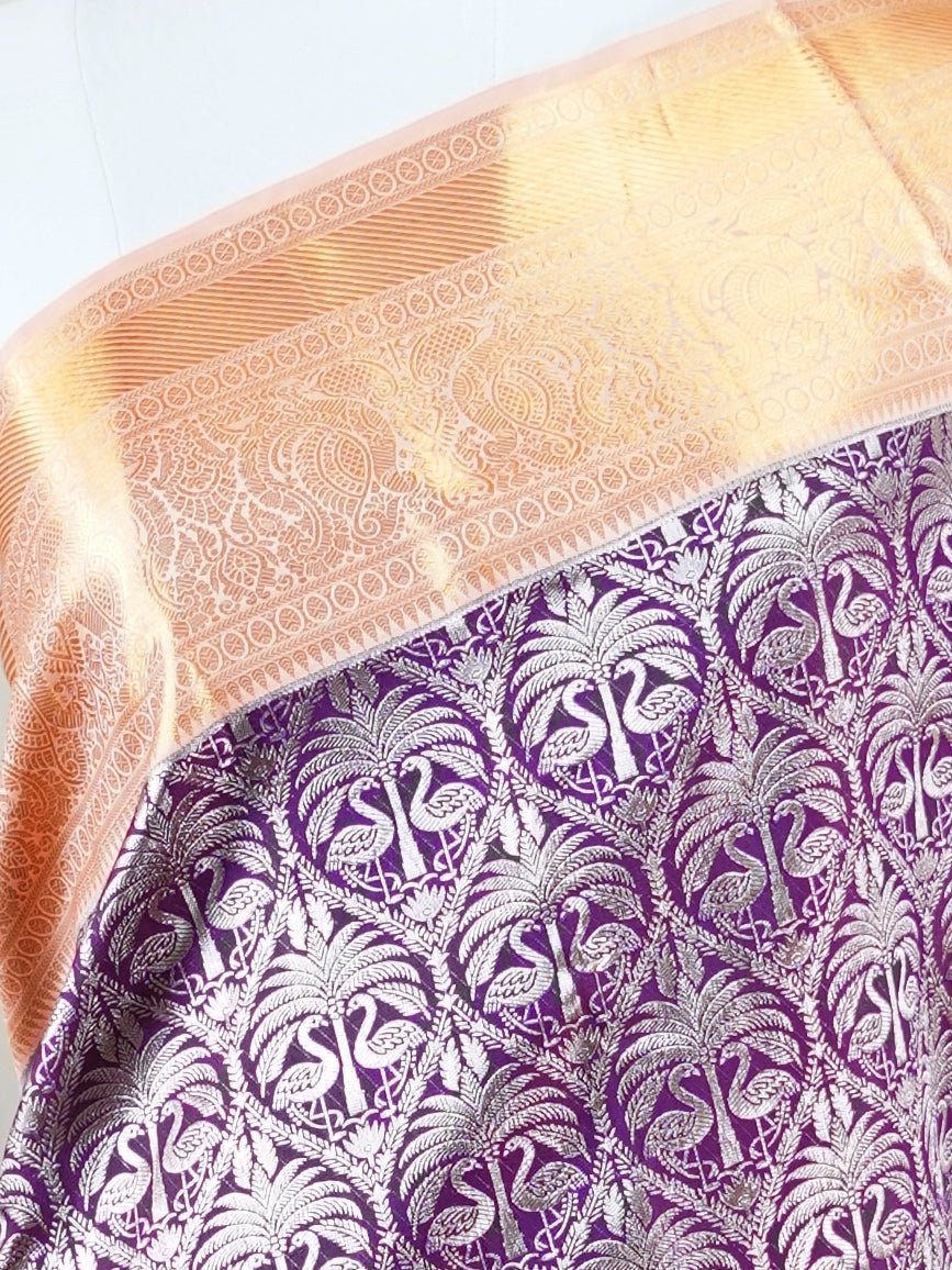 Kanchipuram Silk Dark Magenta 100% Pure Silk - Manoranjitham Weaves - Handloom Store