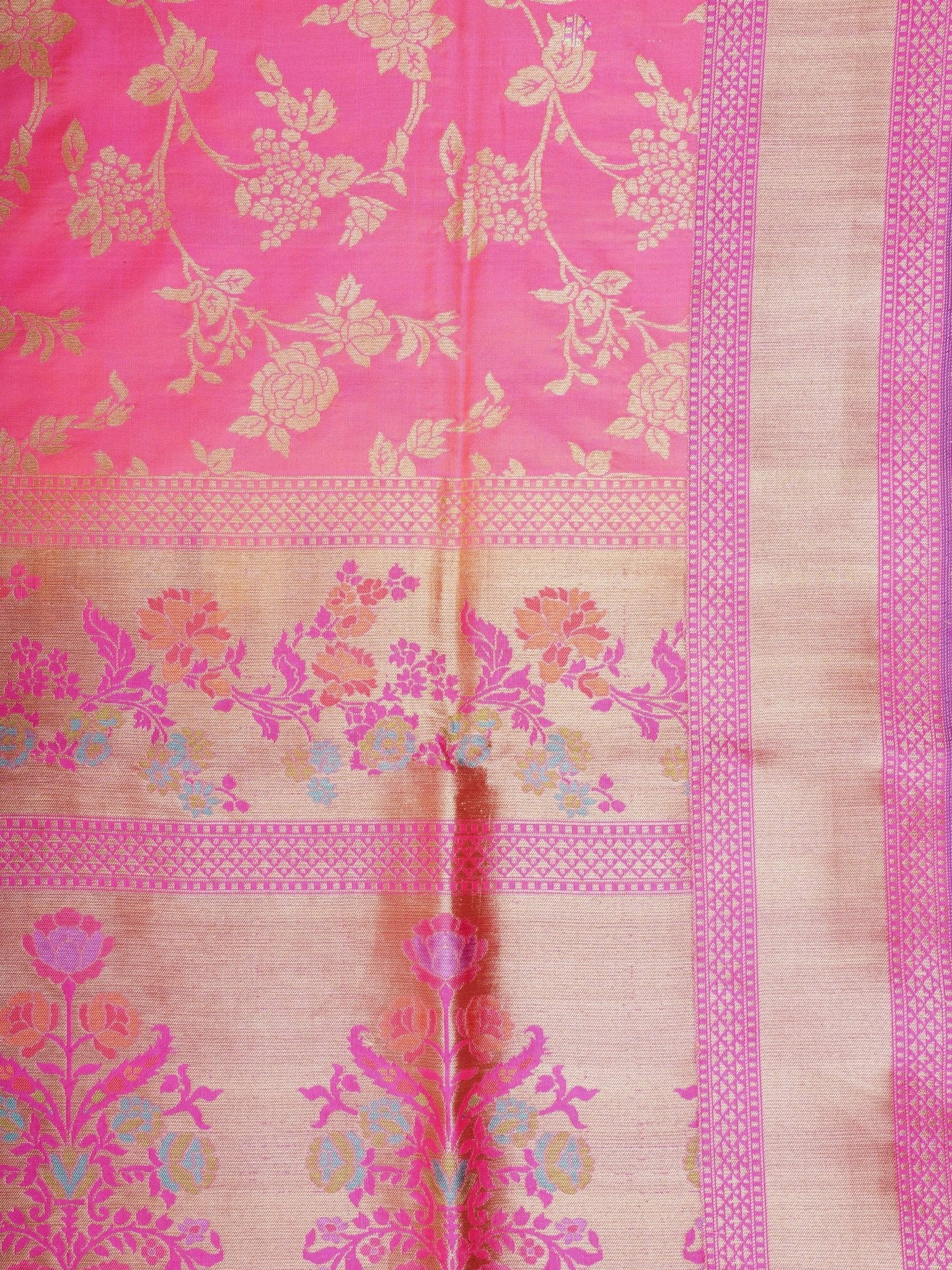 Katan Hot Pink 100% Pure Katan Silk - Manoranjitham Weaves - Handloom Store