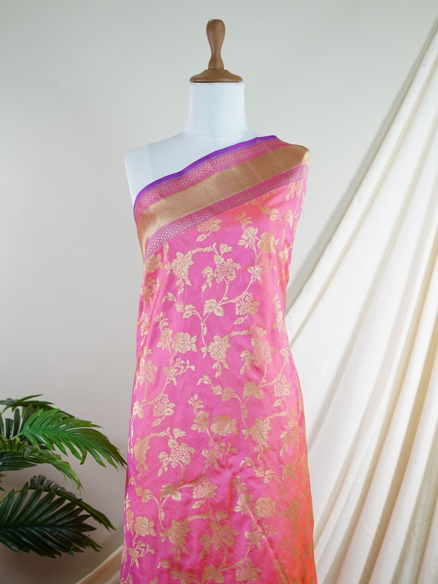 Katan Hot Pink 100% Pure Katan Silk - Manoranjitham Weaves - Handloom Store