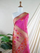 Katan Hot Pink 100% Pure Katan Silk - Manoranjitham Weaves - Handloom Store