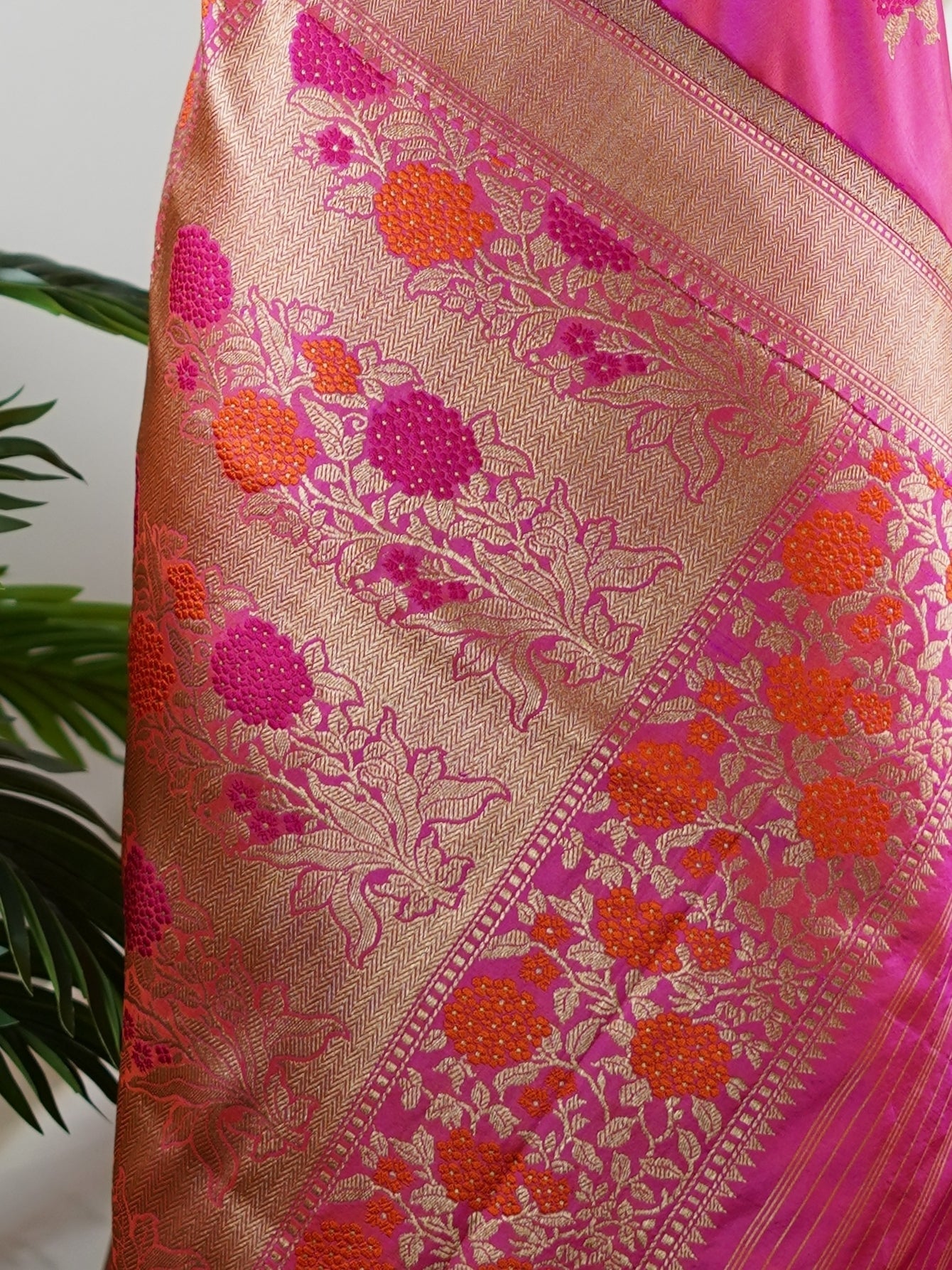 Katan Hot Pink 100% Pure Katan Silk - Manoranjitham Weaves - Handloom Store