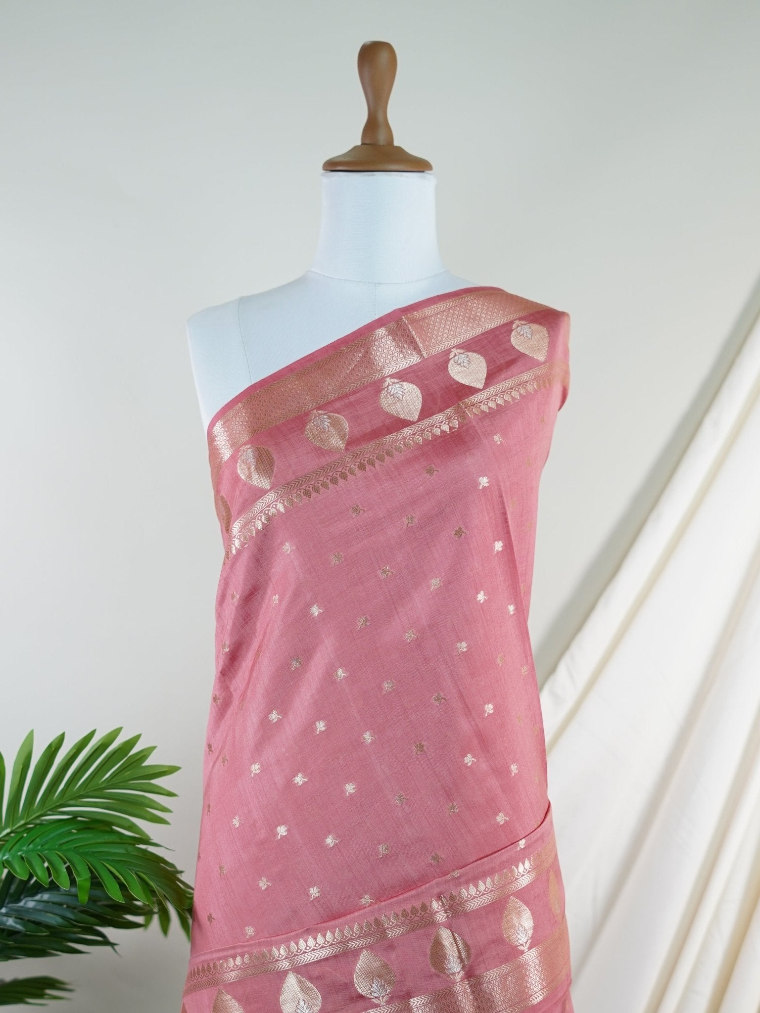 Chiniya Silk Peach 100% Pure Katan Soft Silk - Manoranjitham Weaves - Handloom Store