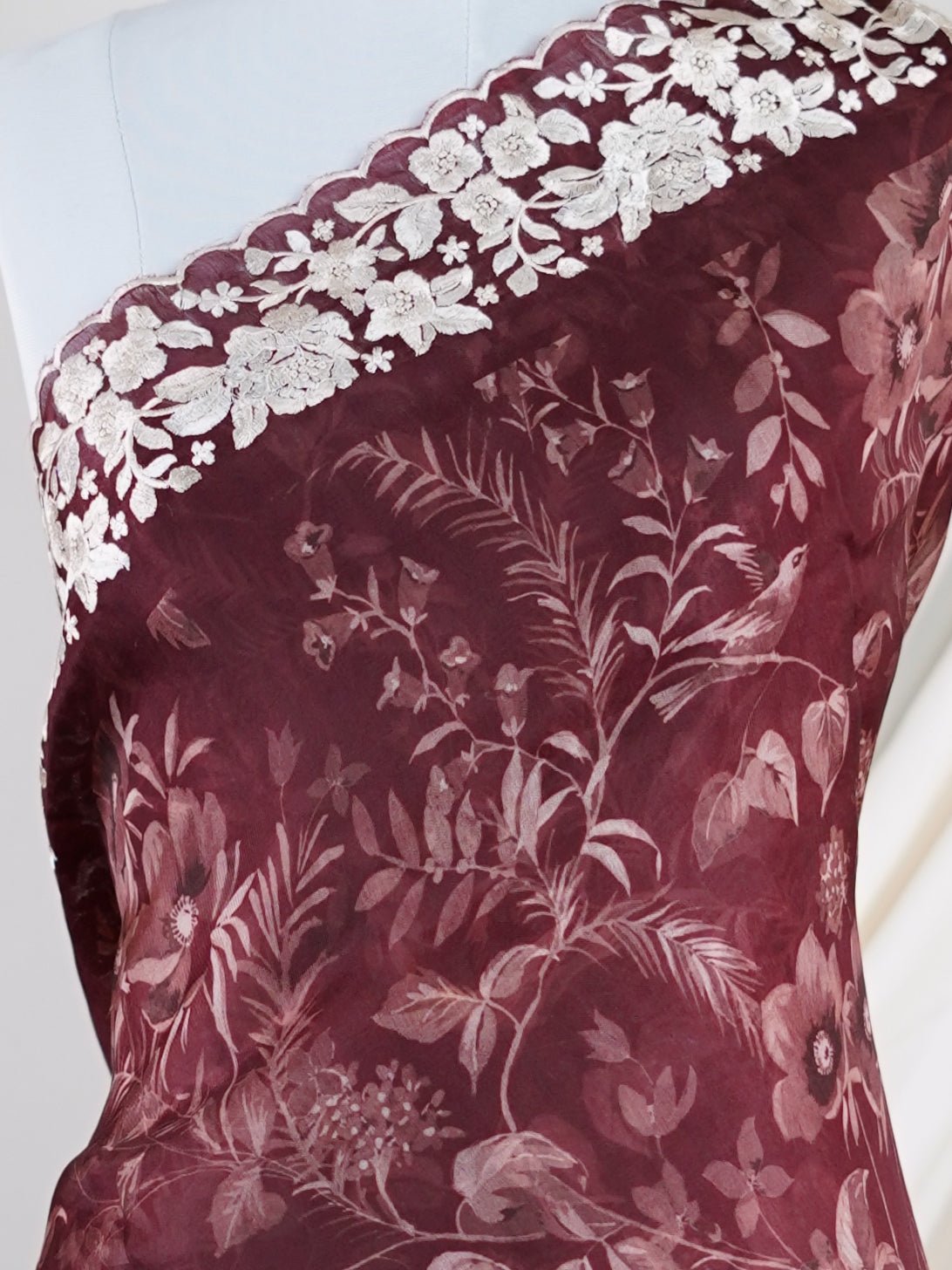 Tussar Maroon Organza - Manoranjitham Weaves - Handloom Store