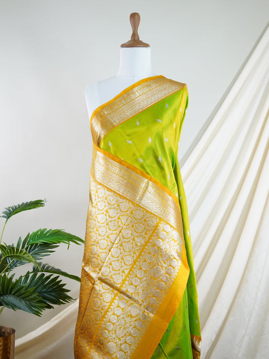 Venkatagiri Silk Leafy green 100% Pure Silk - Manoranjitham Weaves - Handloom Store