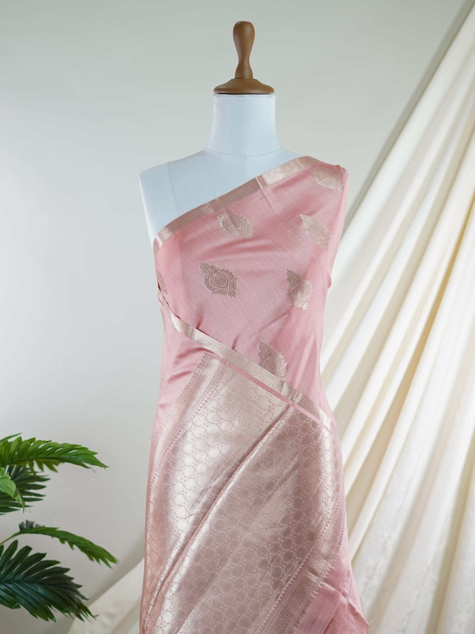 Chiniya Silk Peach 100% Pure Katan Soft Silk - Manoranjitham Weaves - Handloom Store