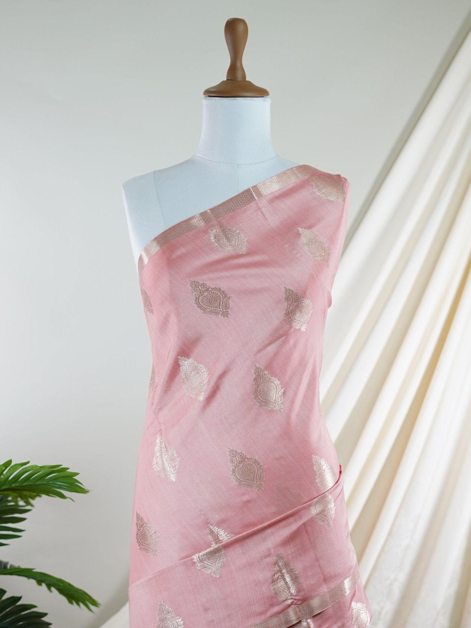 Chiniya Silk Peach 100% Pure Katan Soft Silk - Manoranjitham Weaves - Handloom Store