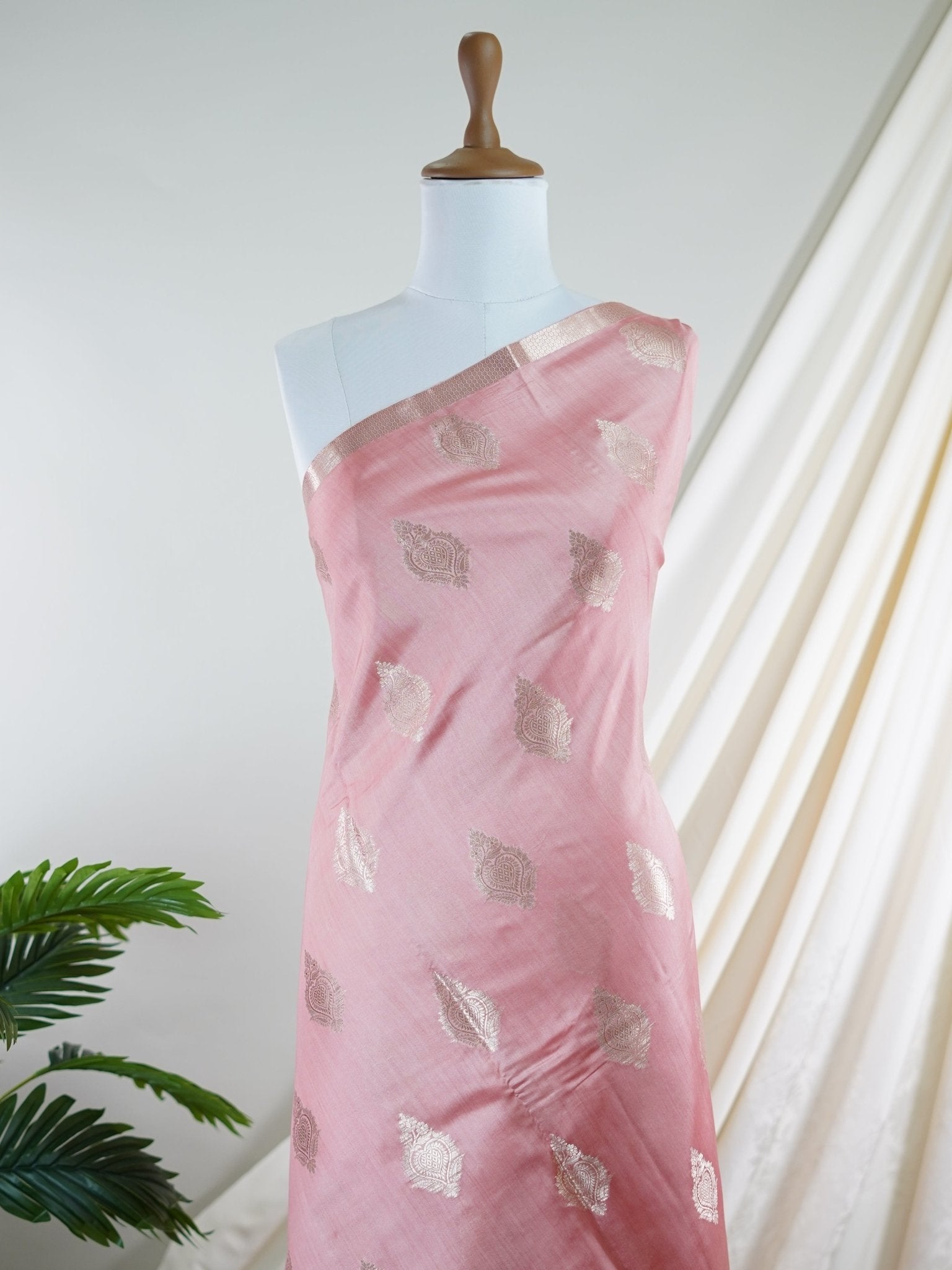 Chiniya Silk Peach 100% Pure Katan Soft Silk - Manoranjitham Weaves - Handloom Store