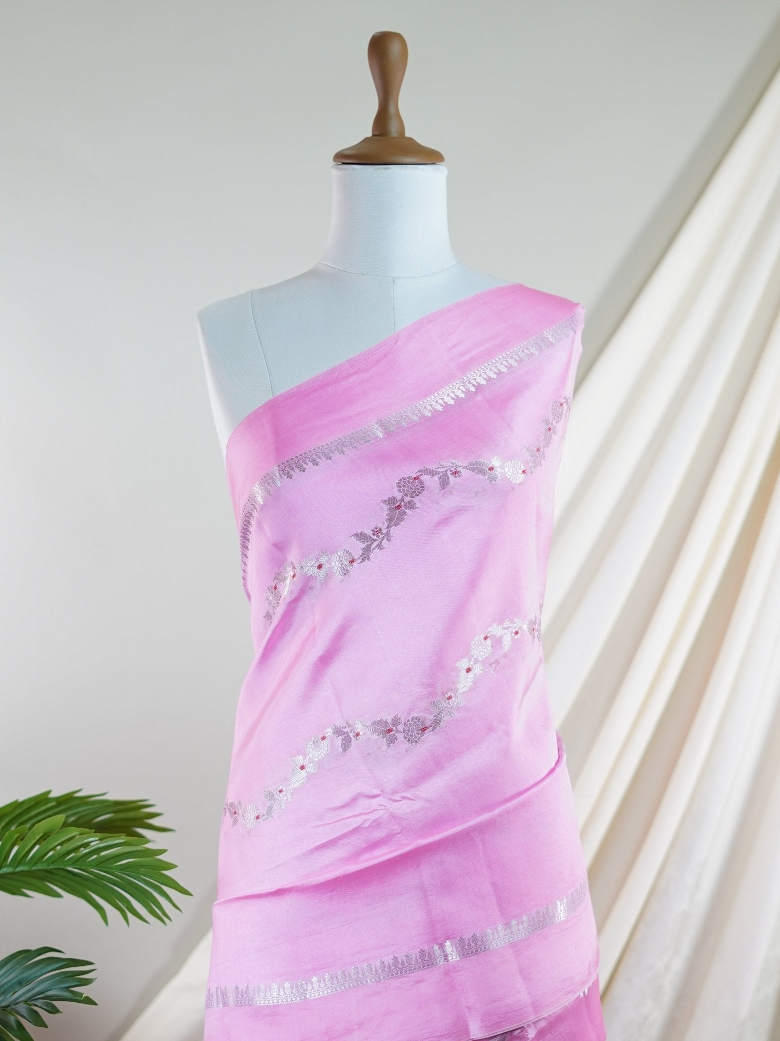 Katan Baby pink 100% Pure Katan Soft Silk - Manoranjitham Weaves - Handloom Store