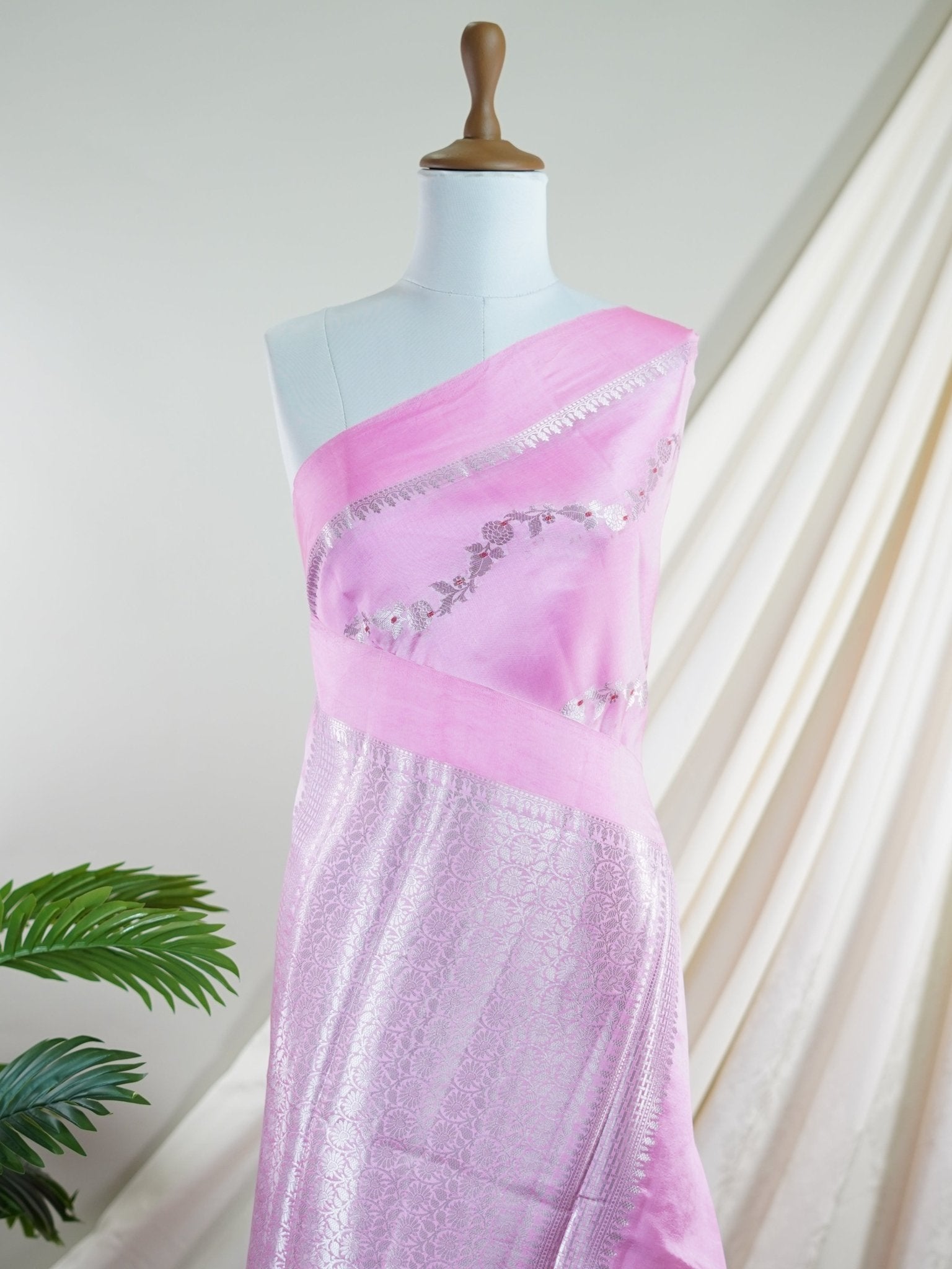 Katan Baby pink 100% Pure Katan Soft Silk - Manoranjitham Weaves - Handloom Store