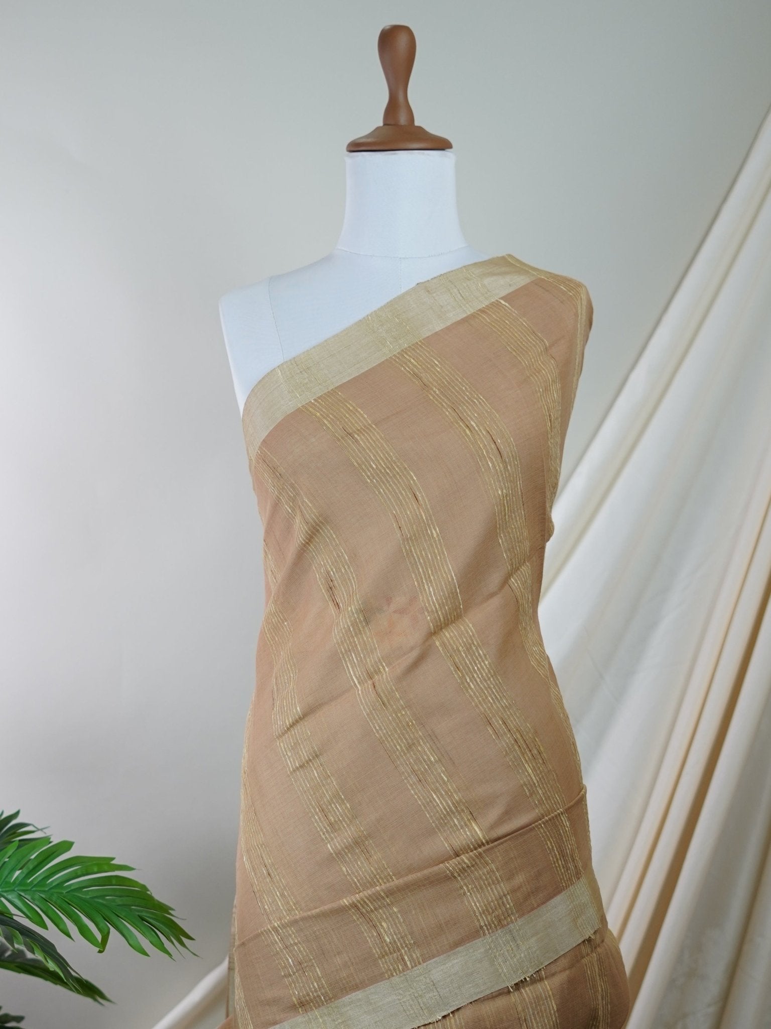 Handspun Cotton Tan Cream Handpsun Cotton - Manoranjitham Weaves - Handloom Store