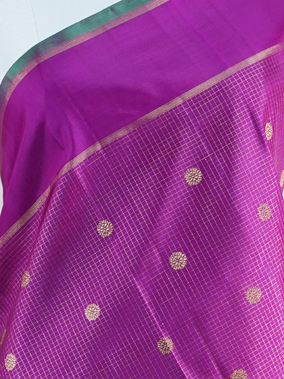 Kanchipuram Silk Magenta Pink 100% Pure Silk - Manoranjitham Weaves - Handloom Store