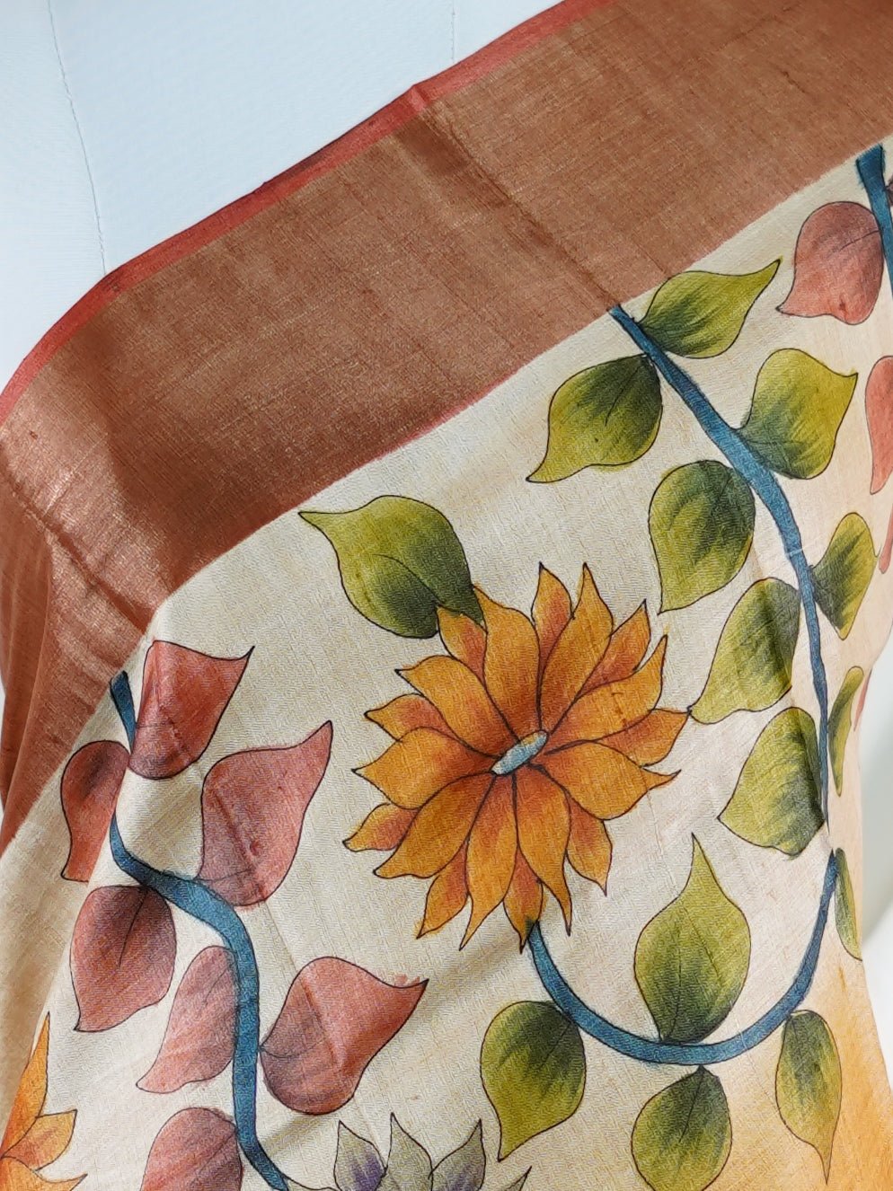 Tussars Beige 100% Pure Tussar - Manoranjitham Weaves - Handloom Store