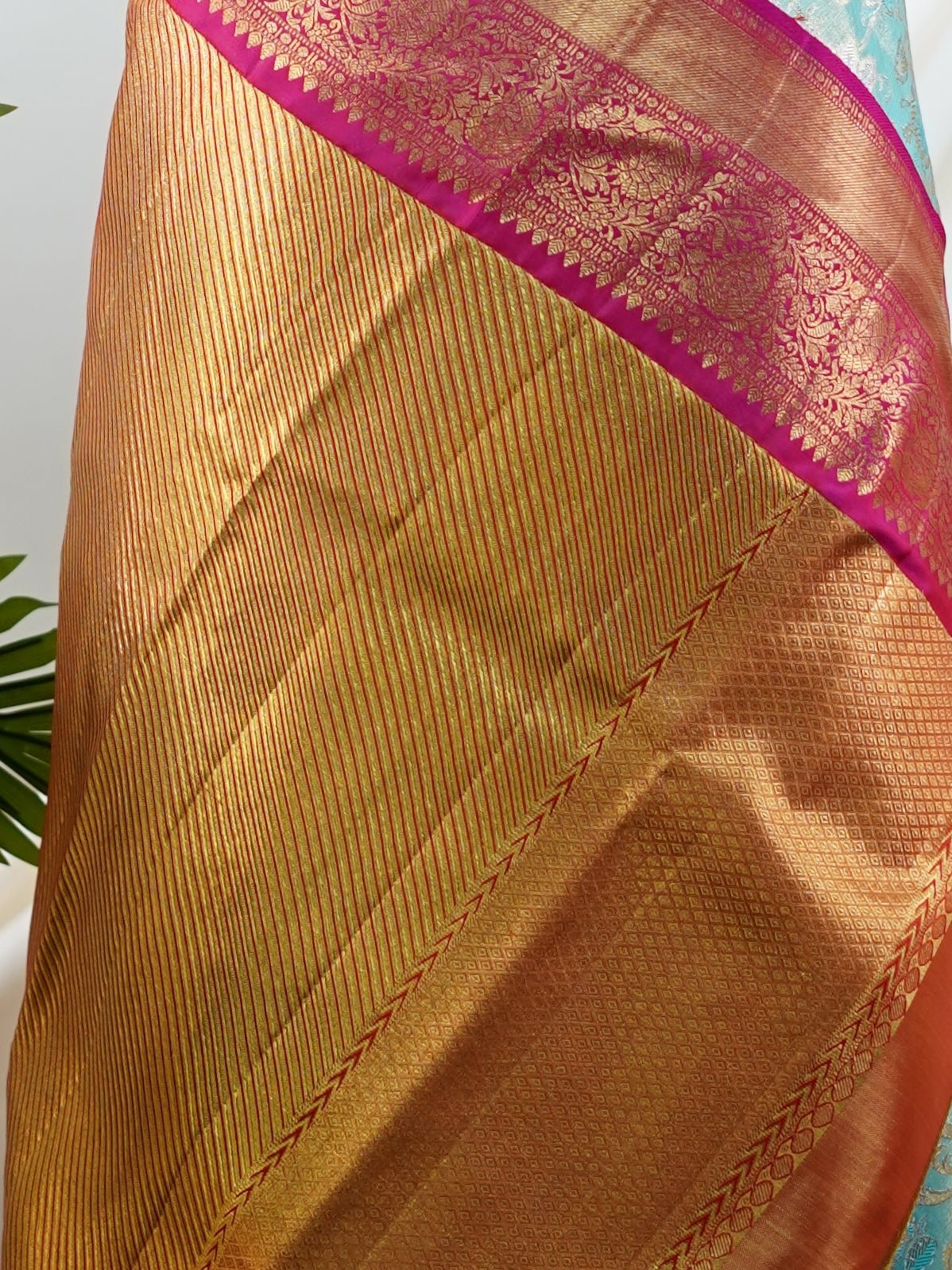 Kanchipuram Silk Aqua Green 100% Pure Silk - Manoranjitham Weaves - Handloom Store