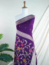 Georgette Violet Tussar Georgette - Manoranjitham Weaves - Handloom Store