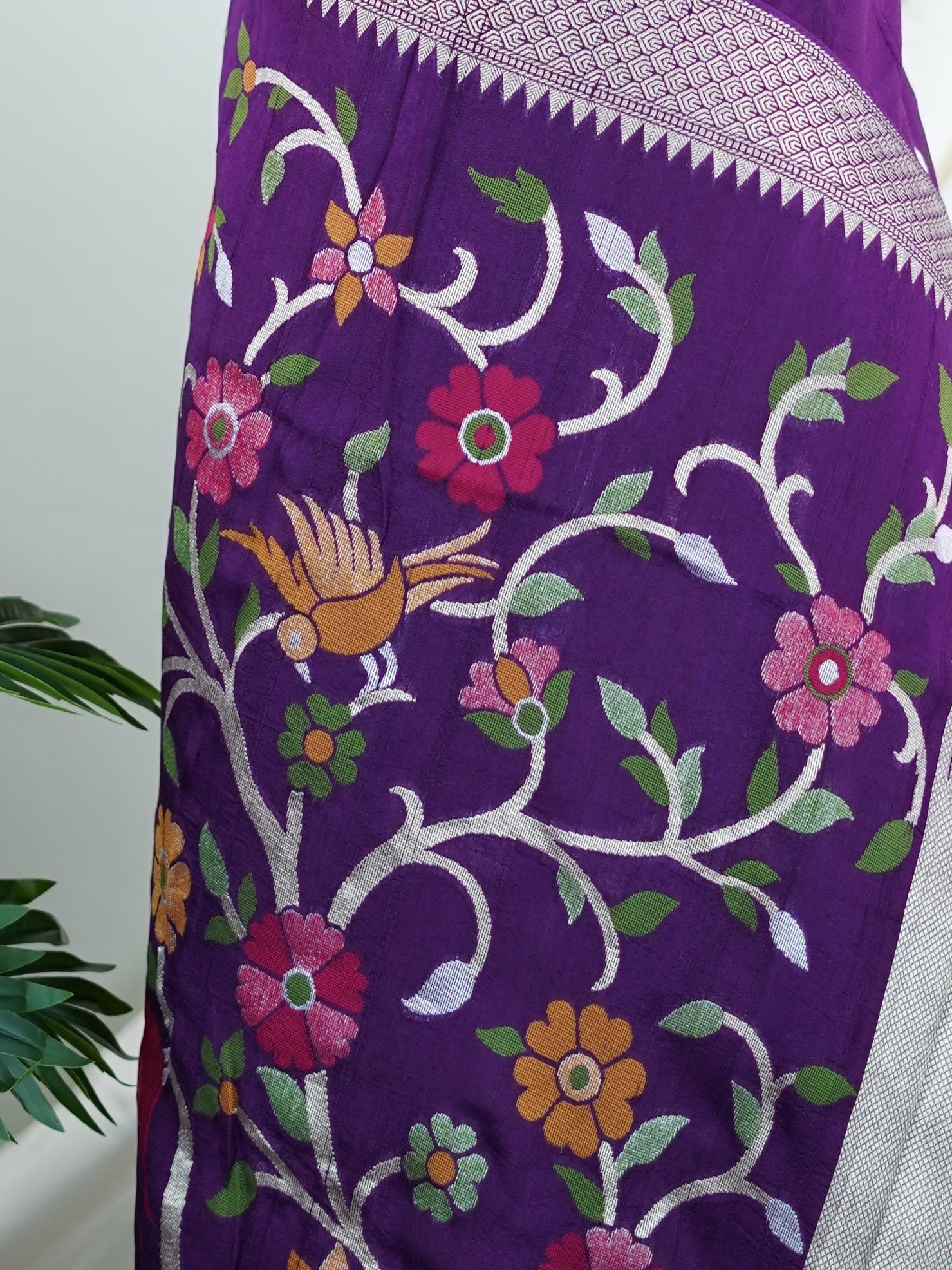 Georgette Violet Tussar Georgette - Manoranjitham Weaves - Handloom Store
