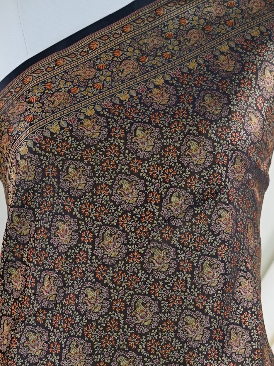 Katan Black Semi Mushru - Manoranjitham Weaves - Handloom Store