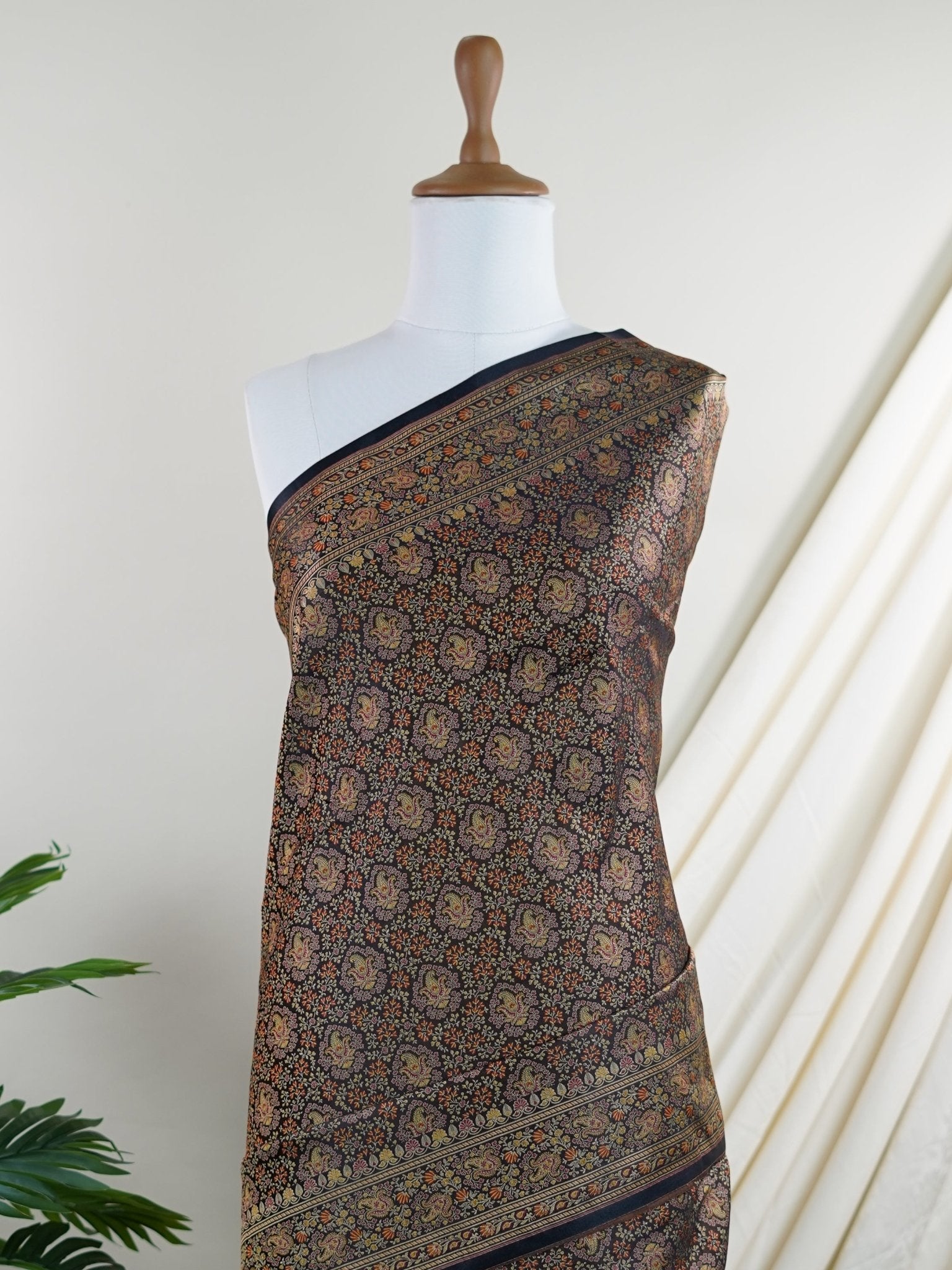 Katan Black Semi Mushru - Manoranjitham Weaves - Handloom Store