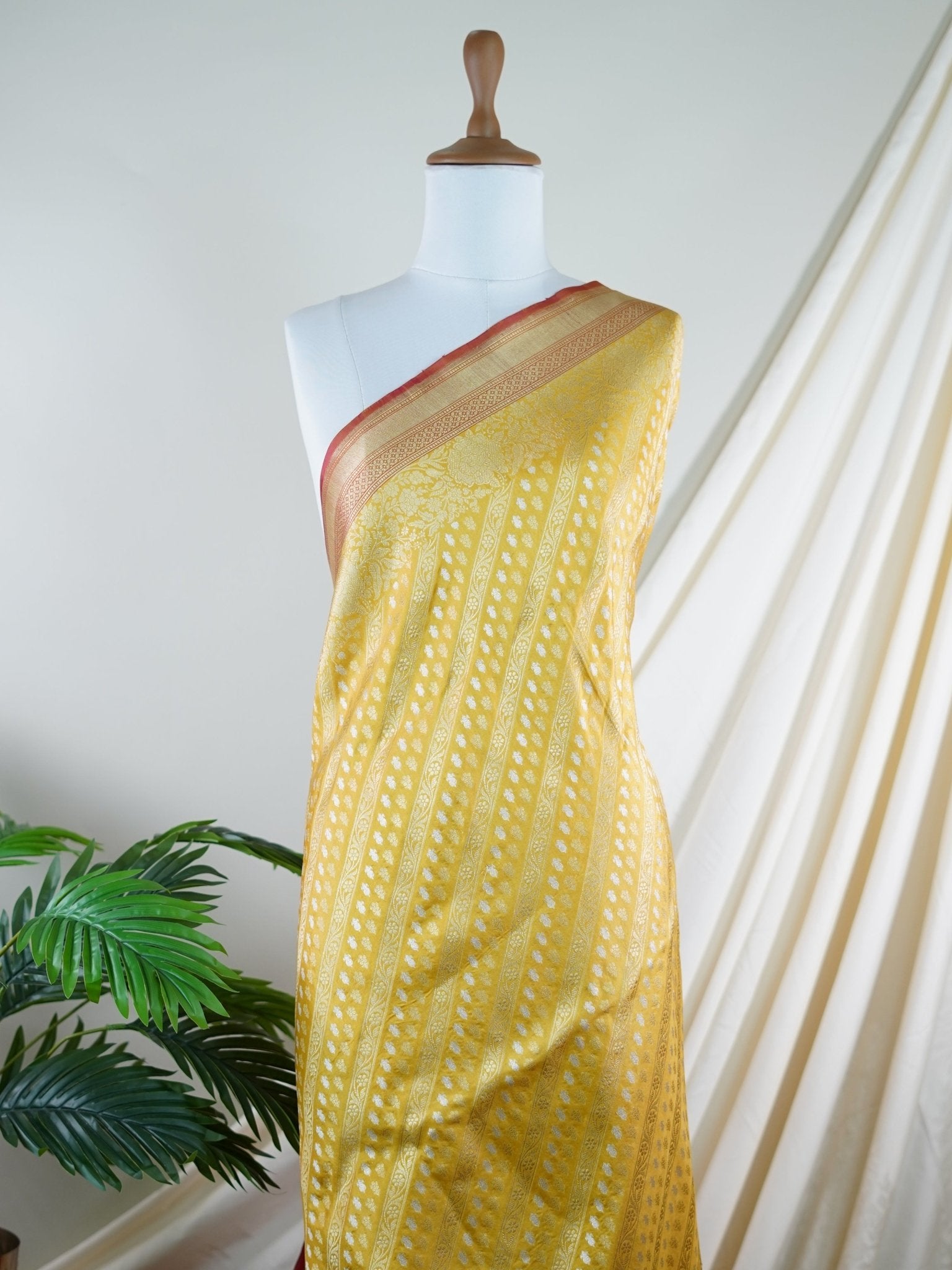 Katan Yellow 100% Pure Katan Silk - Manoranjitham Weaves - Handloom Store
