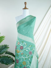 Georgette Sea Green Tussar Georgette - Manoranjitham Weaves - Handloom Store