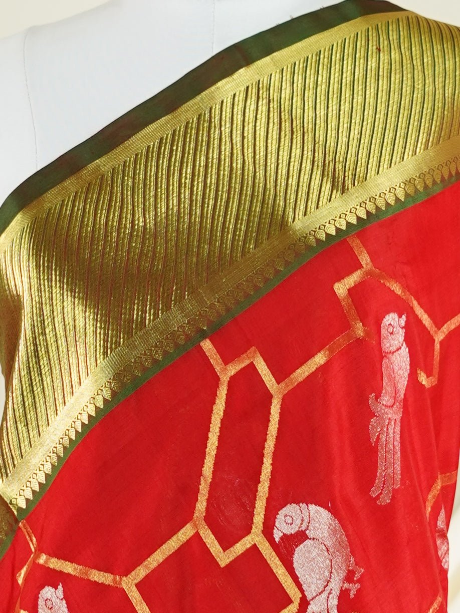 Venkatagiri Silk Red 100% Pure Silk - Manoranjitham Weaves - Handloom Store