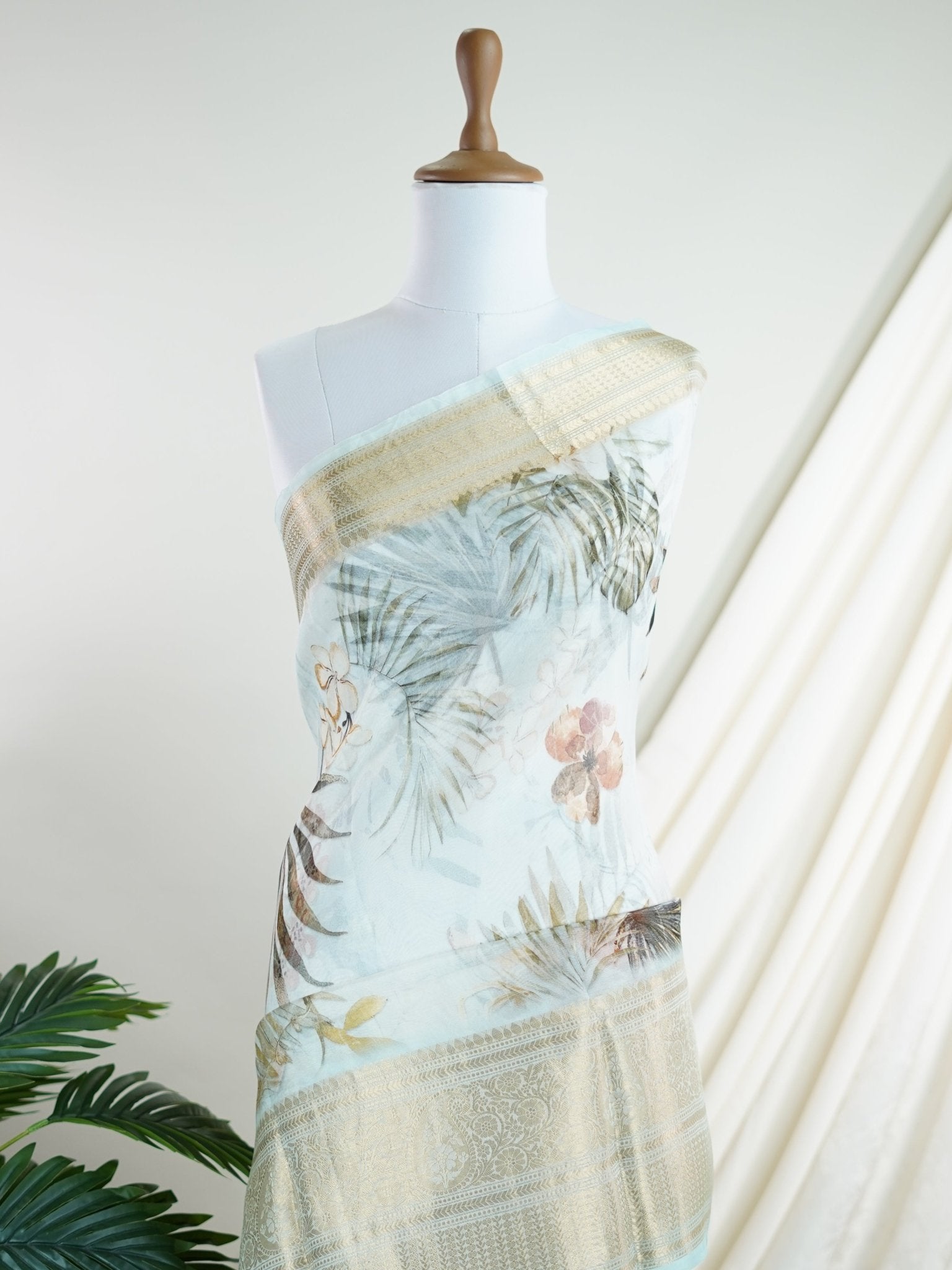 Organza Powder Cyan 100% Pure Organza Silk - Manoranjitham Weaves - Handloom Store