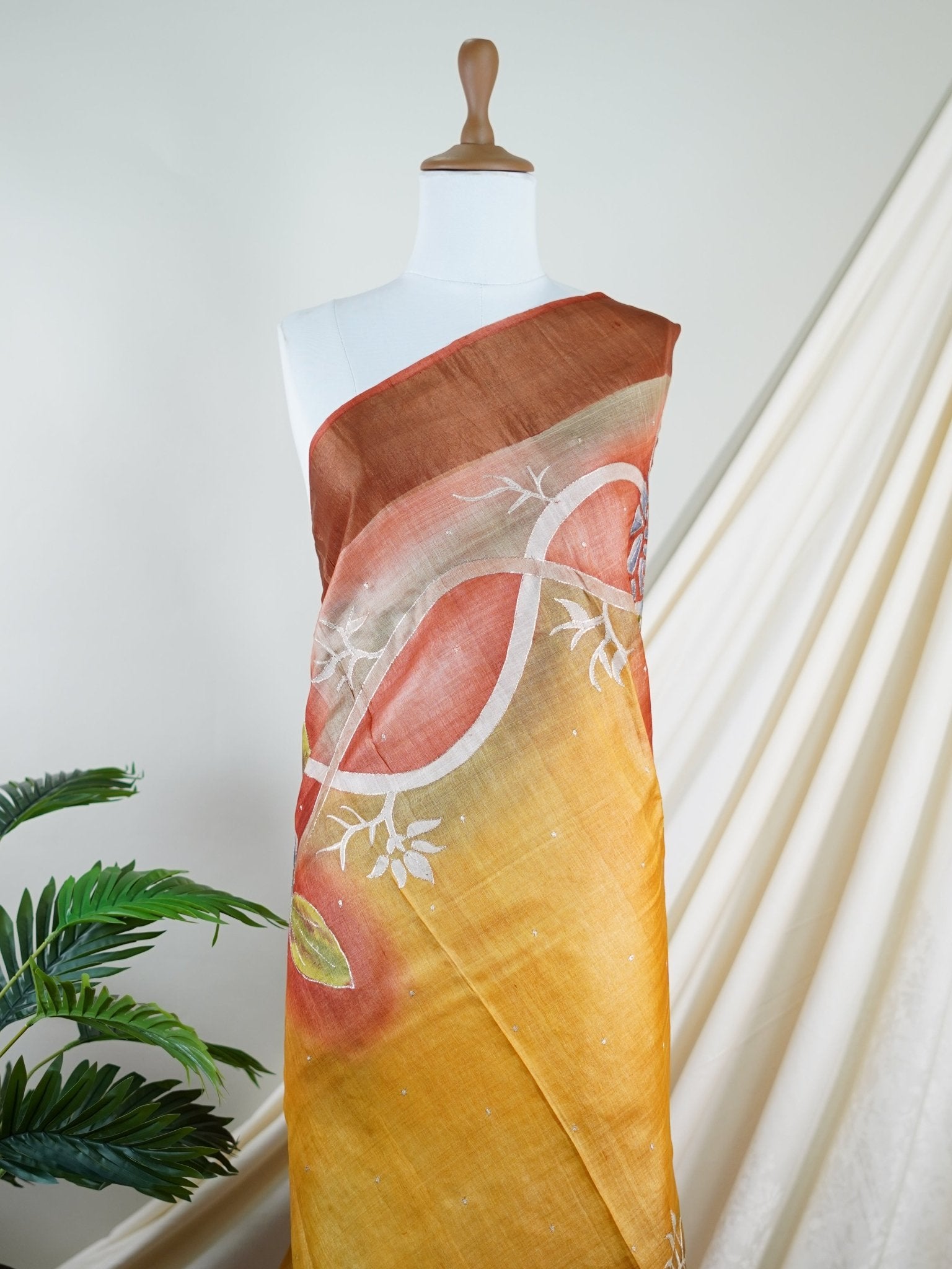 Tussars Peach 100% Pure Tussar - Manoranjitham Weaves - Handloom Store