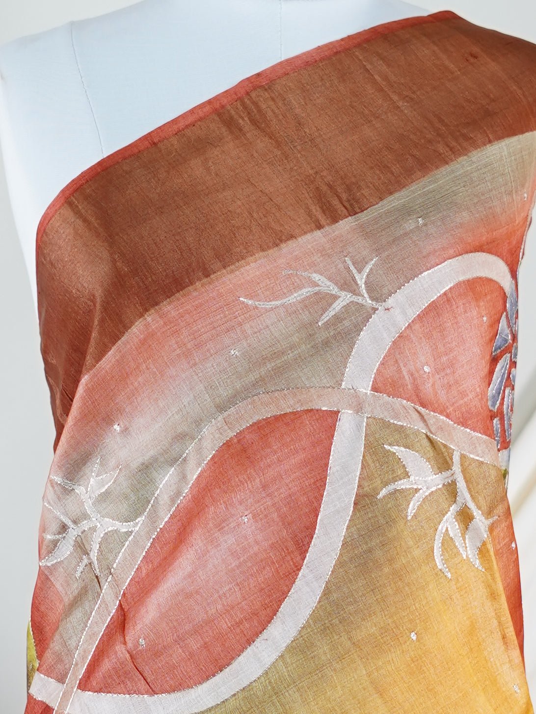 Tussars Peach 100% Pure Tussar - Manoranjitham Weaves - Handloom Store