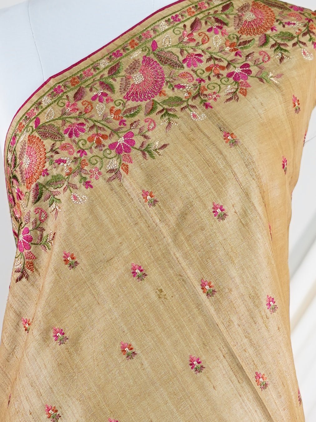 Tussars Beige 100% Pure Tussar - Manoranjitham Weaves - Handloom Store