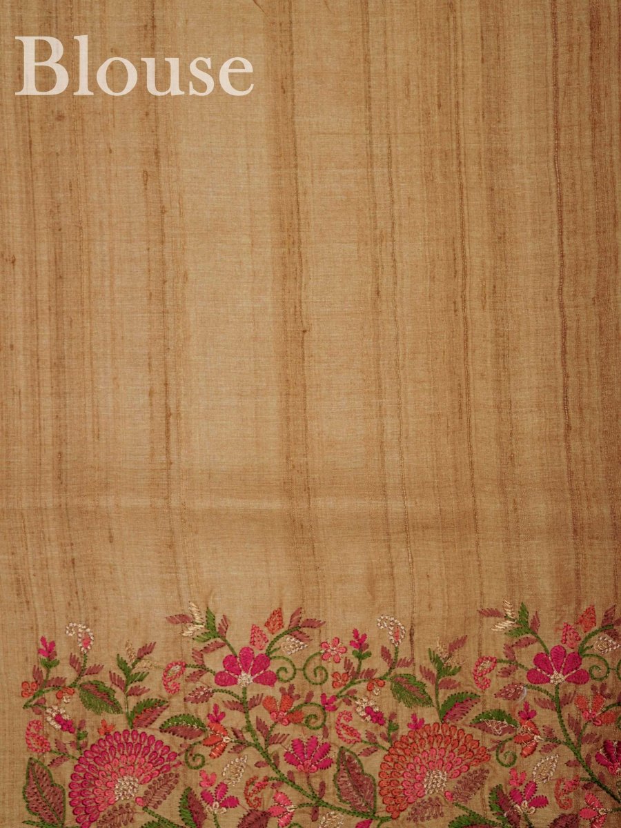 Tussars Beige 100% Pure Tussar - Manoranjitham Weaves - Handloom Store
