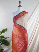 Gadwal Silk Cream 100% Pure Silk - Manoranjitham Weaves - Handloom Store