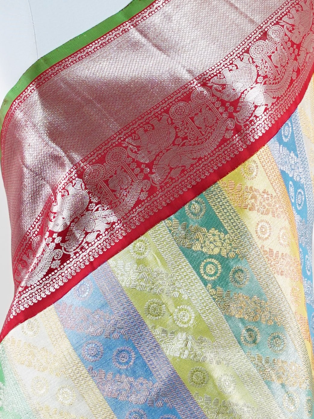 Kanchipuram Silk Multi Colour 100% Pure Silk - Manoranjitham Weaves - Handloom Store