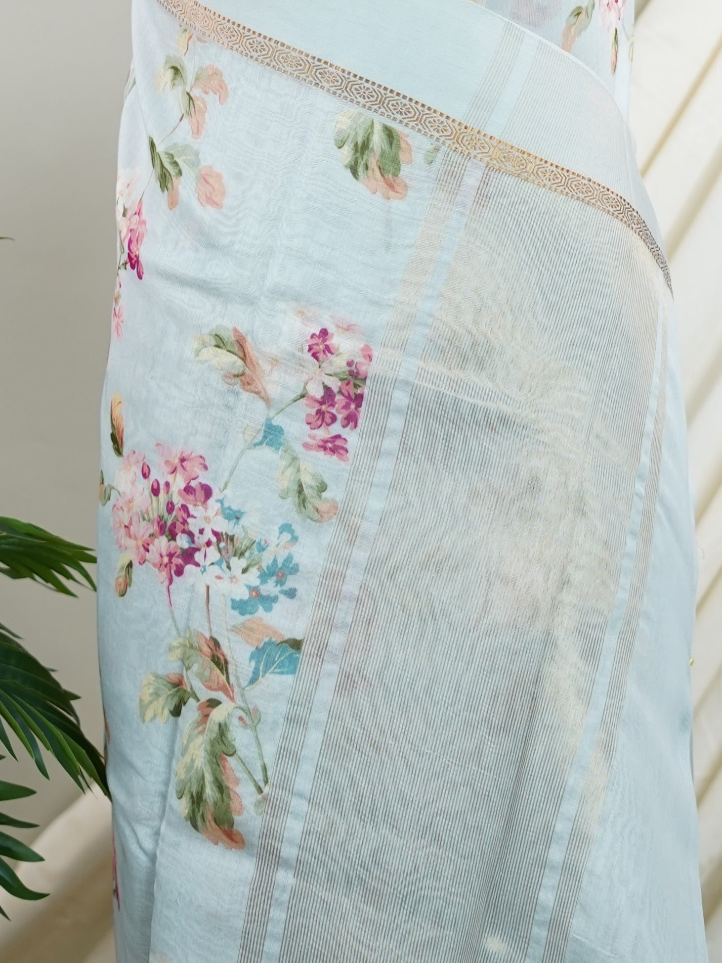 Cotton Powder Blue Silk Cotton - Manoranjitham Weaves - Handloom Store