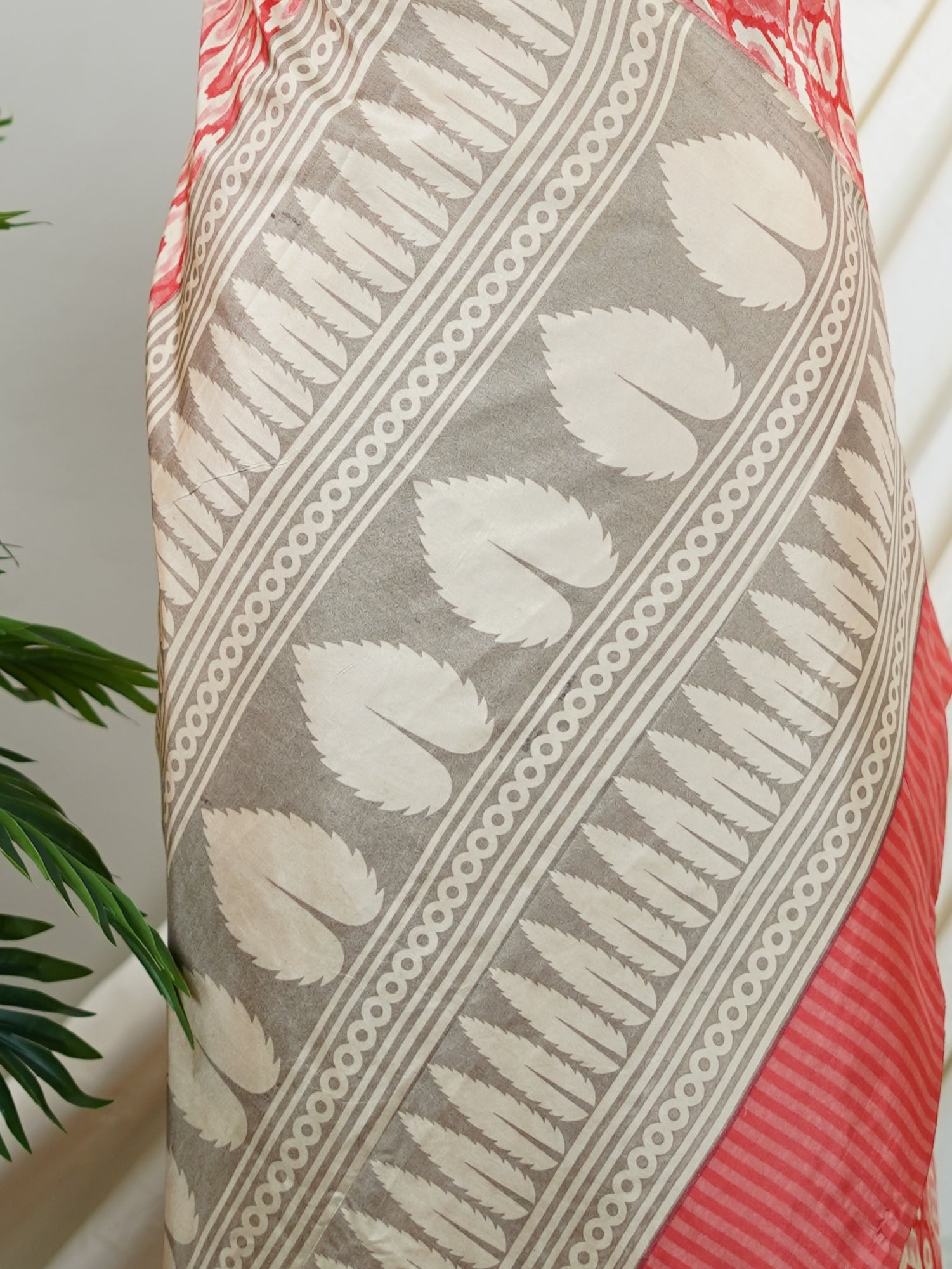 Satin Red Semi Mushru - Manoranjitham Weaves - Handloom Store