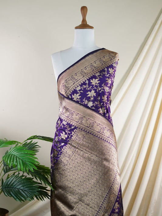 Katan Dark Purple 100% Pure Katan Silk - Manoranjitham Weaves - Handloom Store