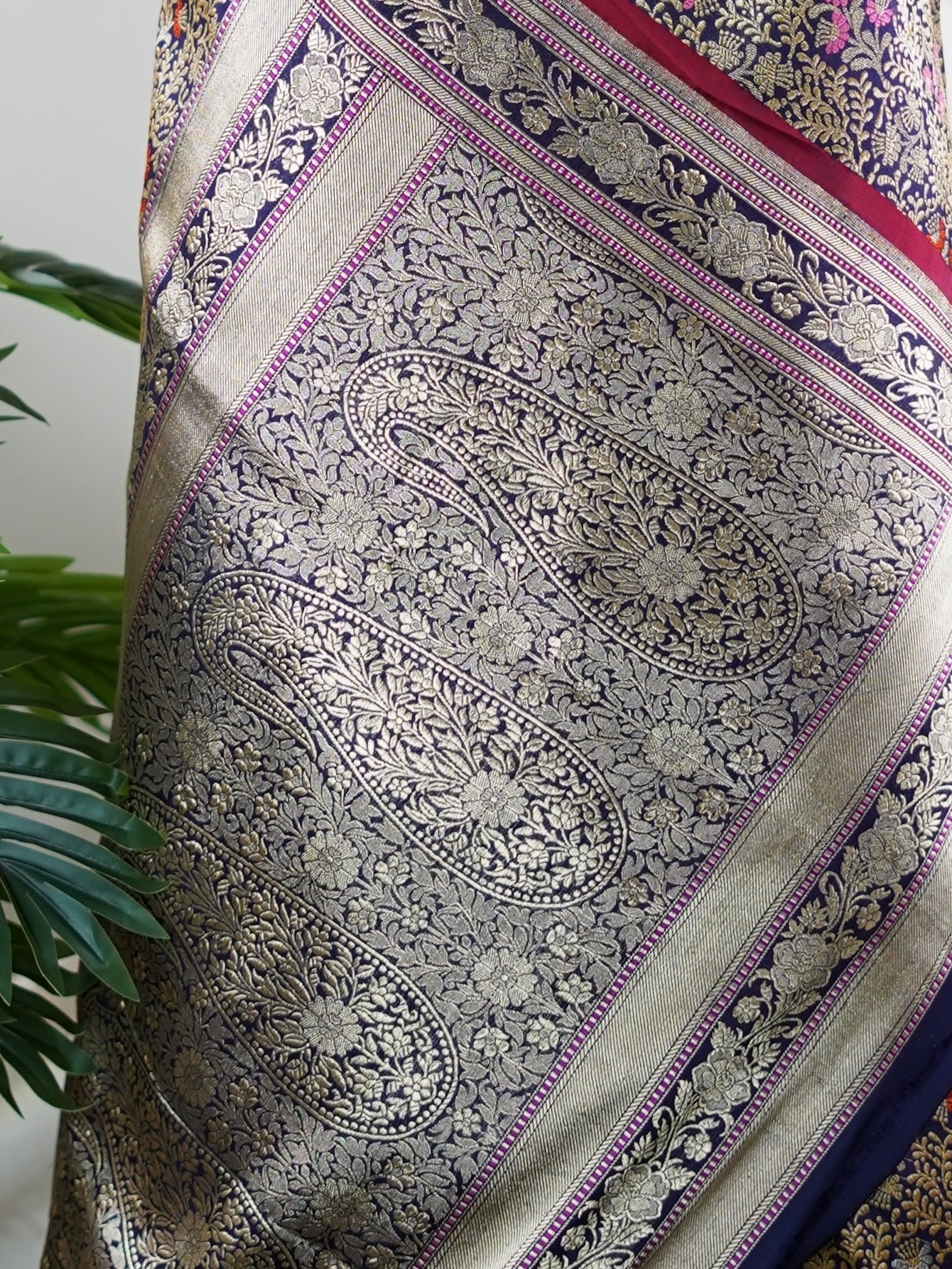 Katan Navy Blue 100% Pure Katan Silk - Manoranjitham Weaves - Handloom Store