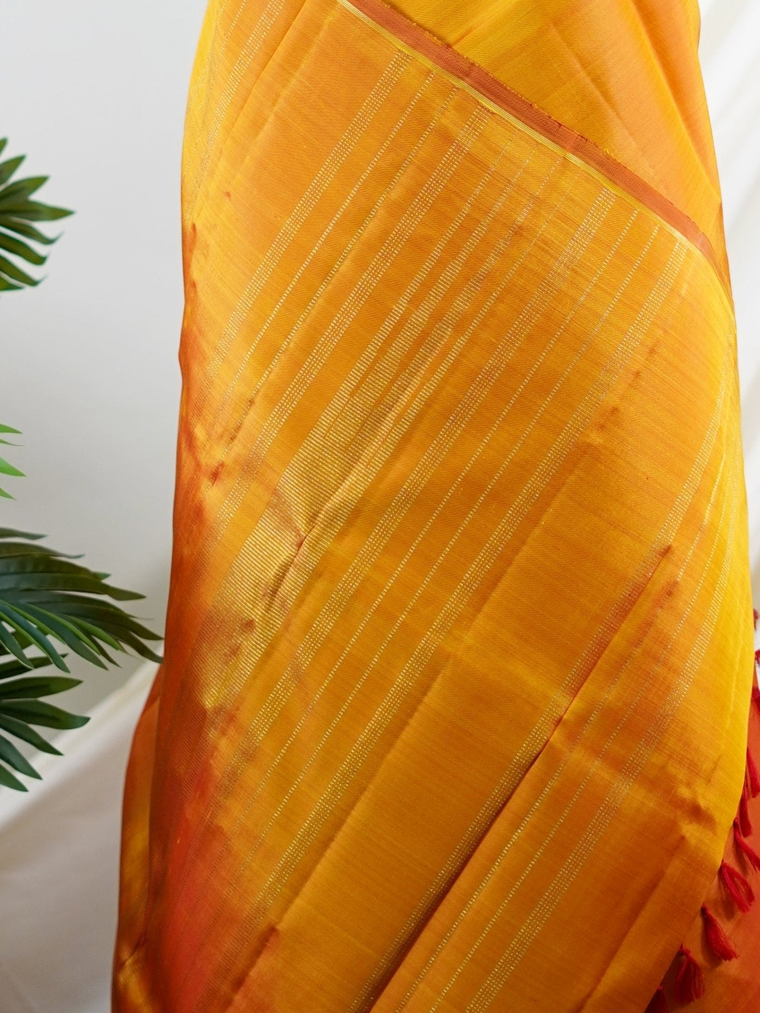 Kanchipuram Silk Orange 100% Pure Silk - Manoranjitham Weaves - Handloom Store