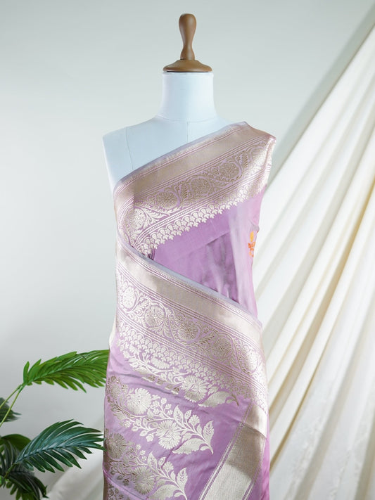 Katan Dusty Pink 100% Pure Katan Silk - Manoranjitham Weaves - Handloom Store