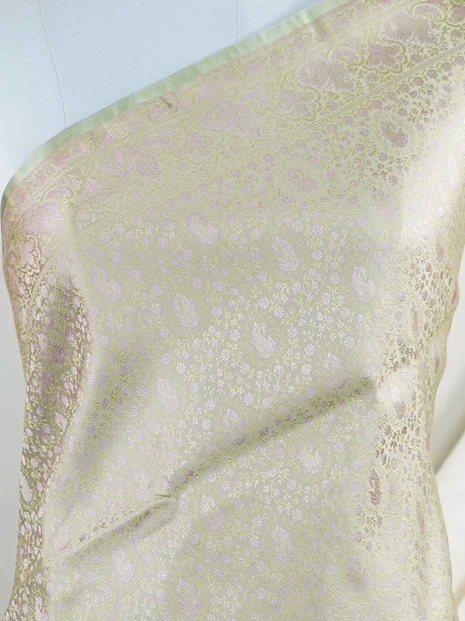 Katan Pista Green Semi Mushru - Manoranjitham Weaves - Handloom Store