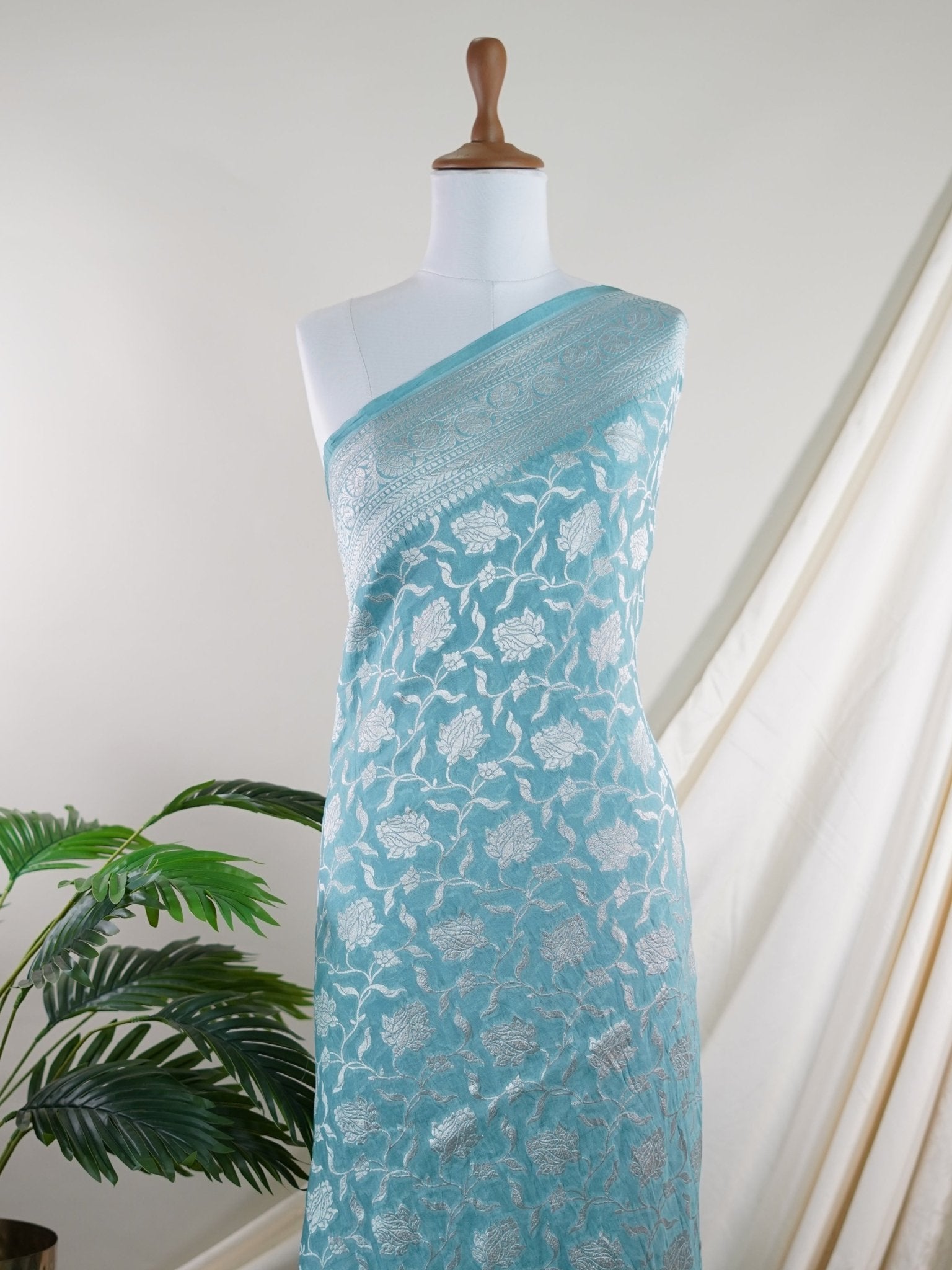 Katan Blue Georgette - Manoranjitham Weaves - Handloom Store