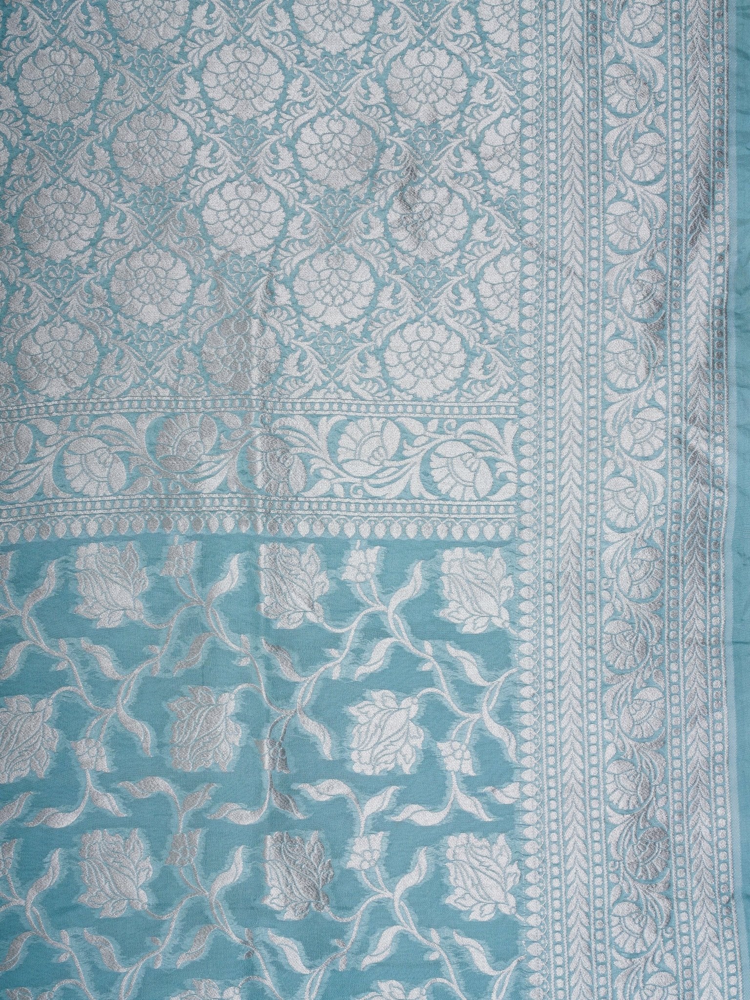 Katan Blue Georgette - Manoranjitham Weaves - Handloom Store