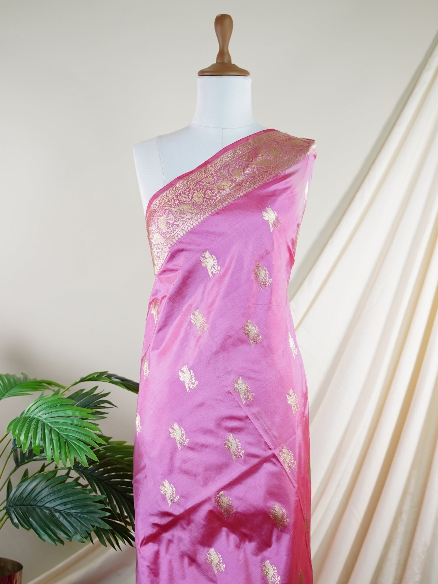 Katan Light Pink 100% Pure Katan Silk - Manoranjitham Weaves - Handloom Store