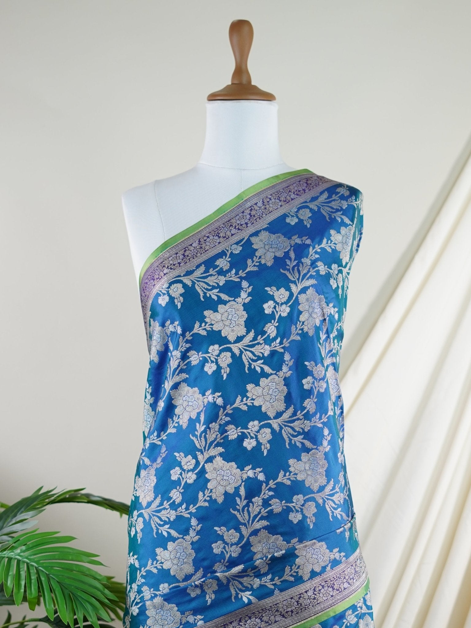 Katan Cobalt Blue 100% Pure Katan Silk - Manoranjitham Weaves - Handloom Store