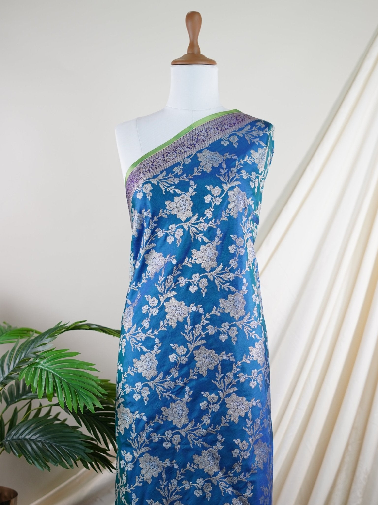 Katan Cobalt Blue 100% Pure Katan Silk - Manoranjitham Weaves - Handloom Store